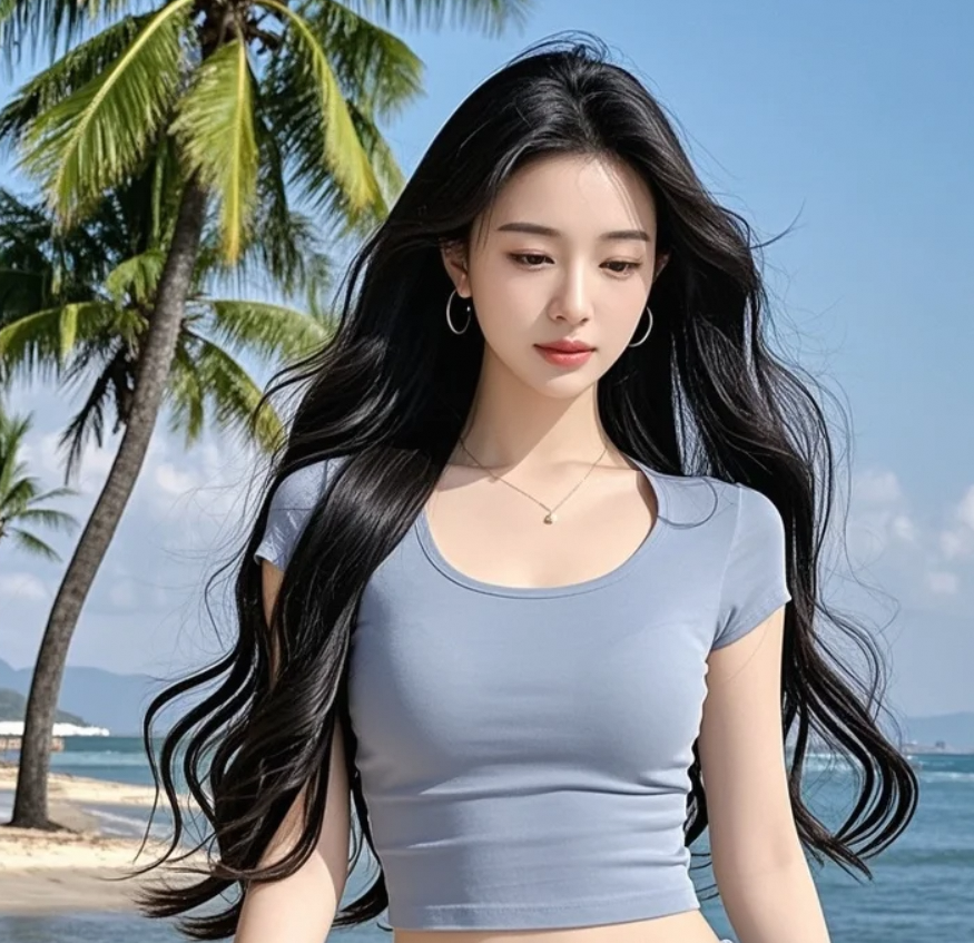 白到反光的皮肤+海天一色背景，这是不是你梦中的画面？
