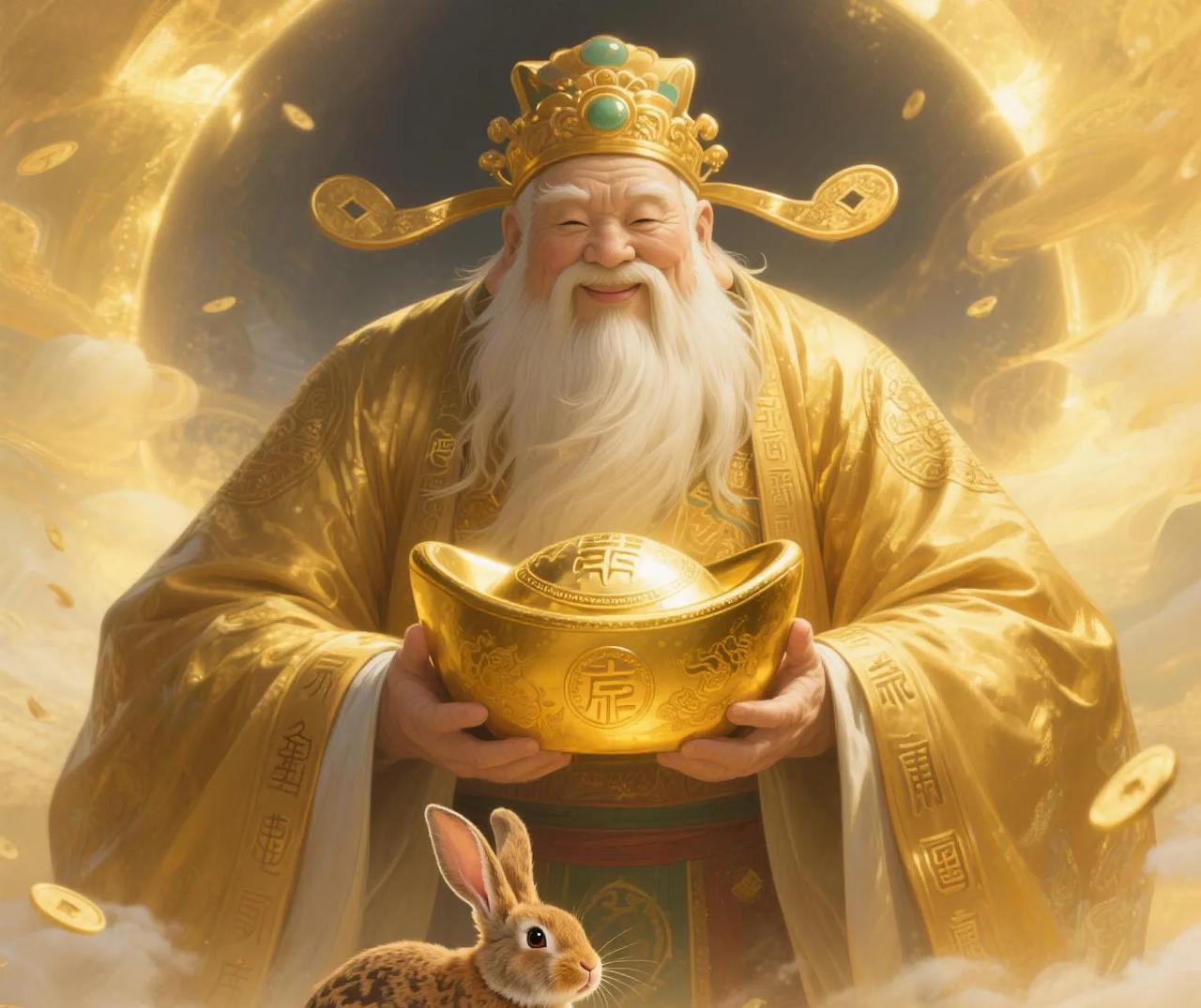 生肖兔财神爷给你送赇了机会难得。评论回复“来财”，财运亨通!牢牢抓住财神爷