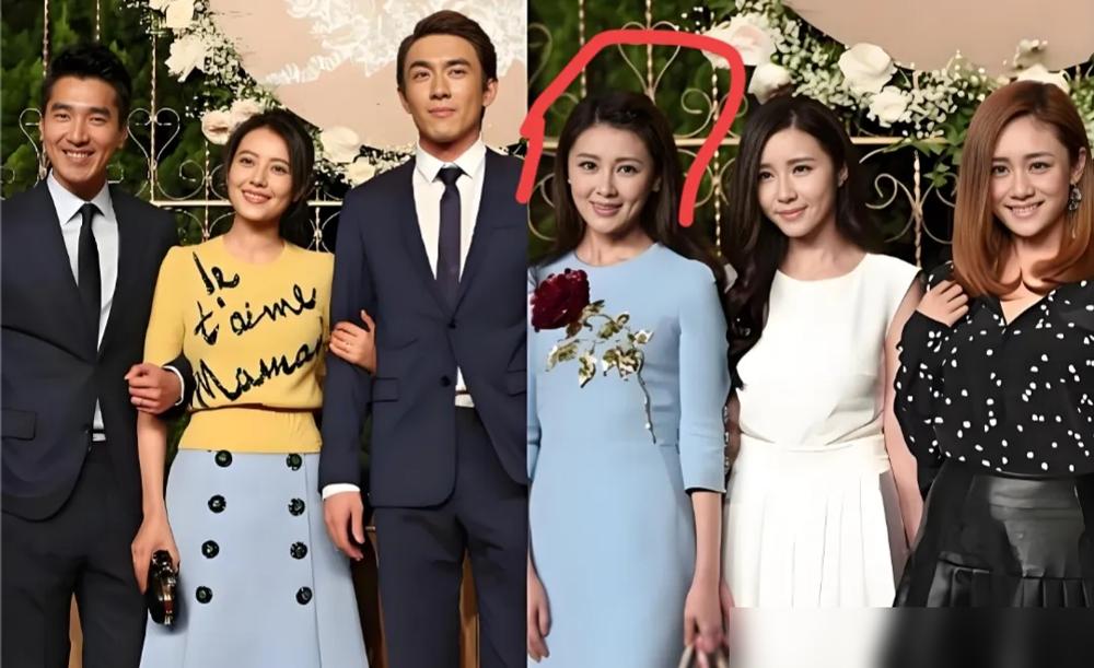 最近厦门那场代言人盛典的合影，被大家扒火了。高圆圆和刘芸同框站两边，中间穿蓝