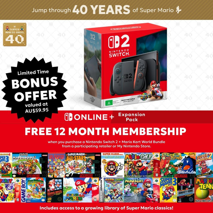 【任天堂澳洲：买Switch2《马车世界》同捆送NSO一年会员】任天堂澳大利亚