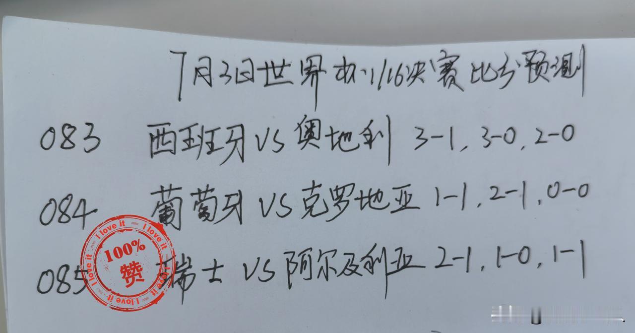 7月3日世界杯1/16决赛比分预测083西班牙VS奥地利西班牙小组赛