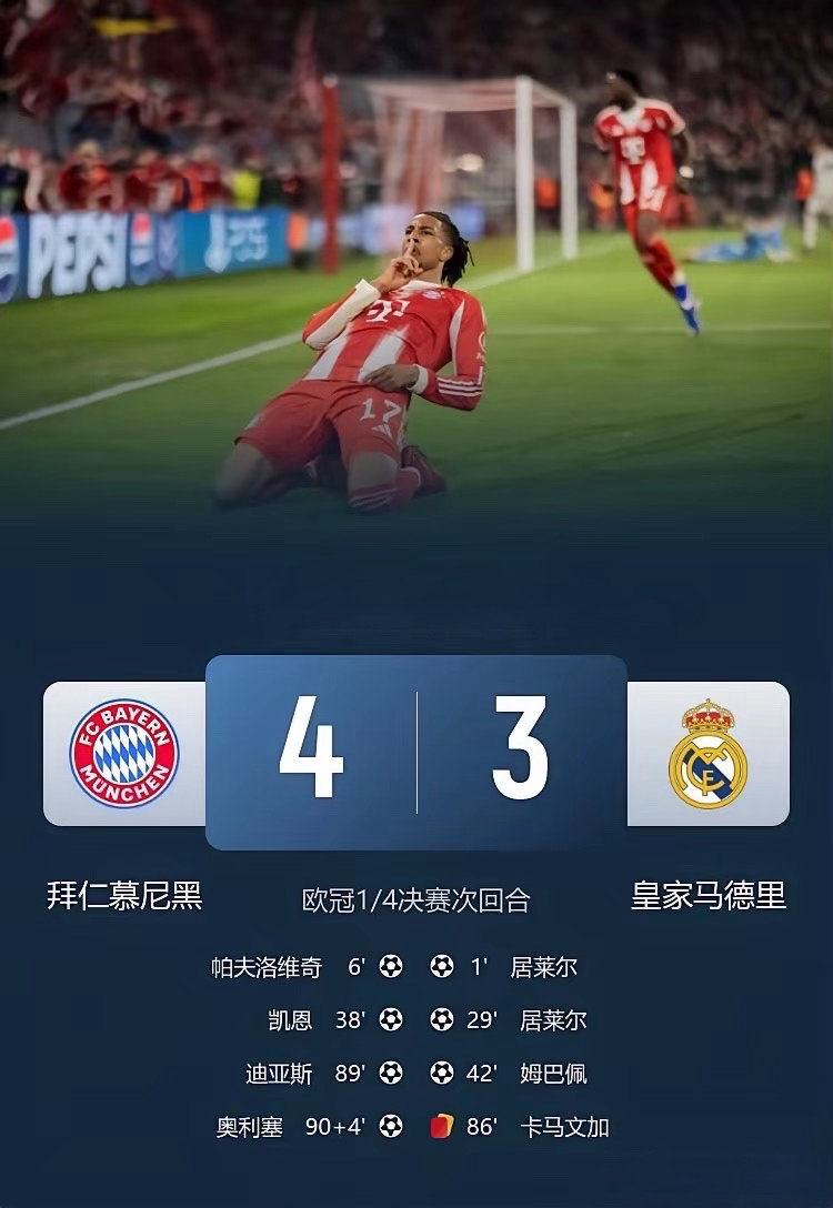 拜仁锋线三叉戟实力超强，皇马也难抵挡！在皇马主场，迪亚斯和凯恩各进一球，助拜仁2