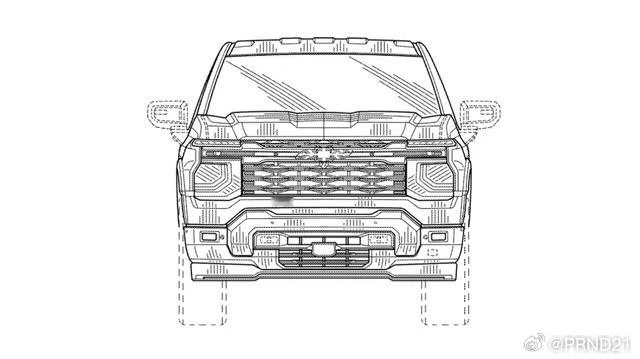 近日，外媒在专利中发现了雪佛兰新Silverado的专利图，和现款（图5）差异明