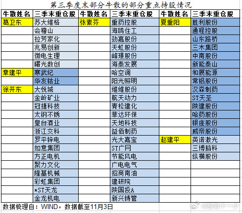 牛散三季持股情况汇总​​​