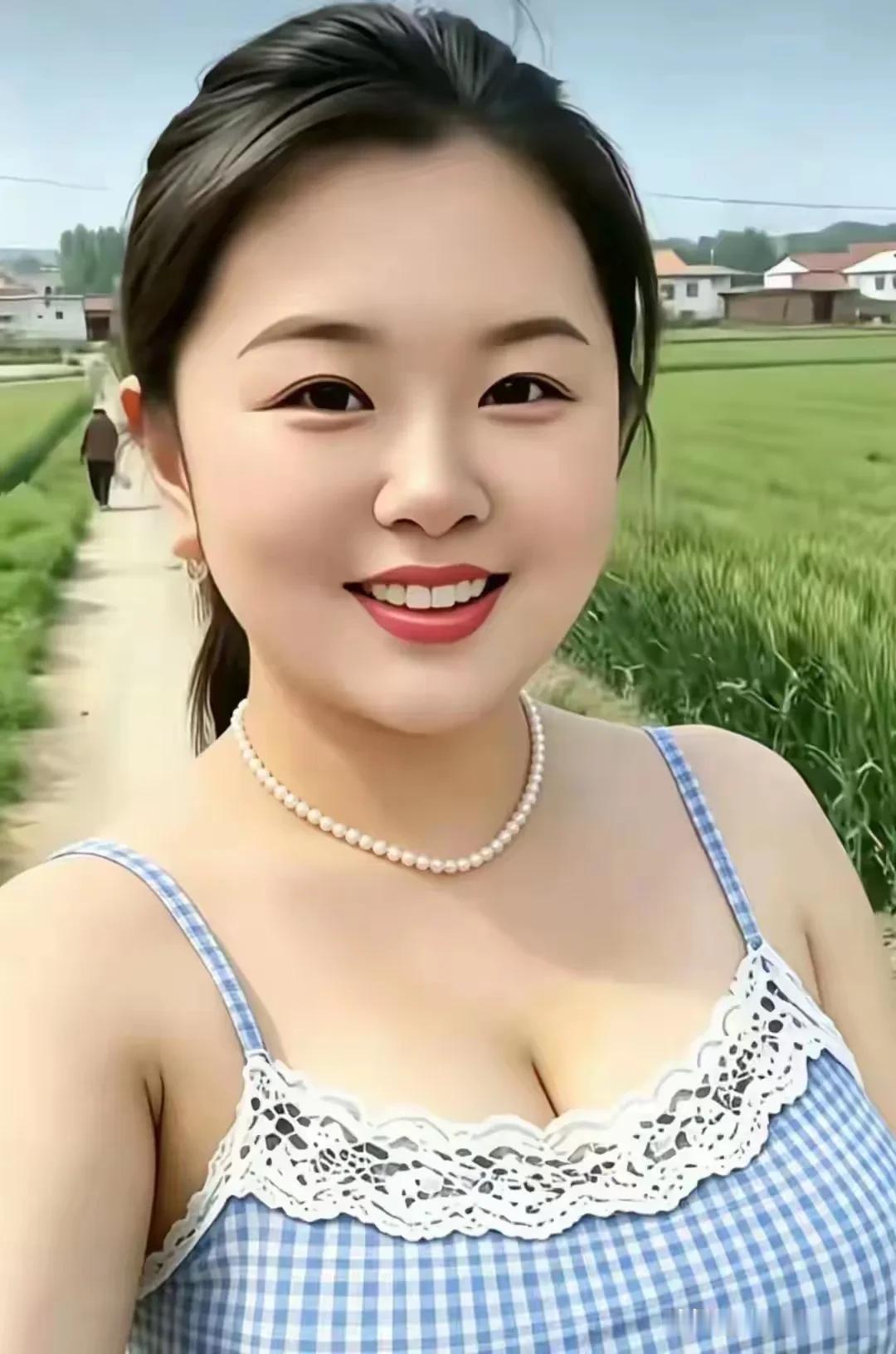 四言·田畔清欢平畴叠翠，远舍含烟。风梳禾浪，路绕村边。素珠绕颈，格衫轻