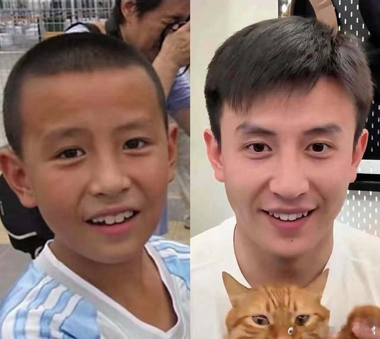 虽然很多网友说刘萧旭从小老到大，但他一笑真的不显老啊，尤其是露出小虎牙，莫名有一