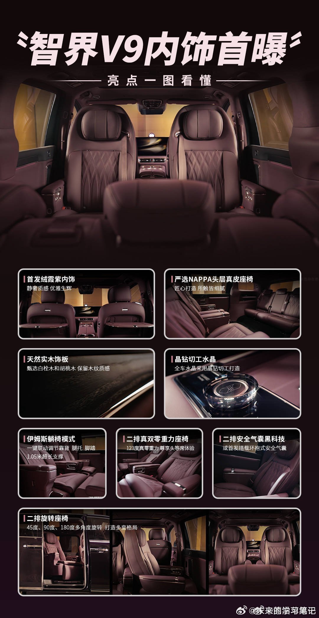 智界v9内饰解锁，大动作如约而至首搭鸿蒙智行的旋转座椅，二排旋转秒变多场景互动
