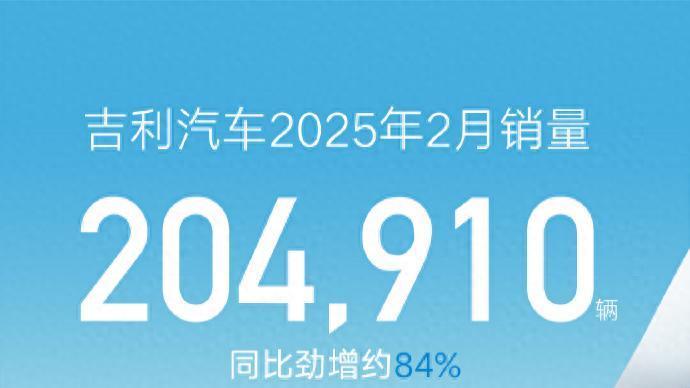 2月份销量快报: 吉利汽车销售再破20万辆, 新能源板块占比近50%