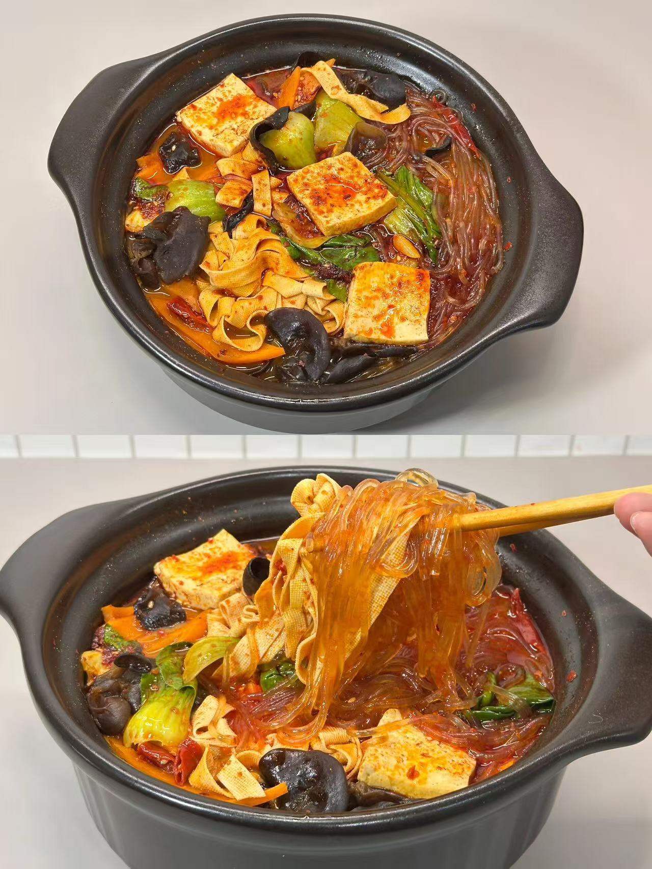 永远拒绝不了砂锅菜热气腾腾的辣子豆腐砂锅菜，香香辣辣，豆腐炖的非常入味，粉条吸满