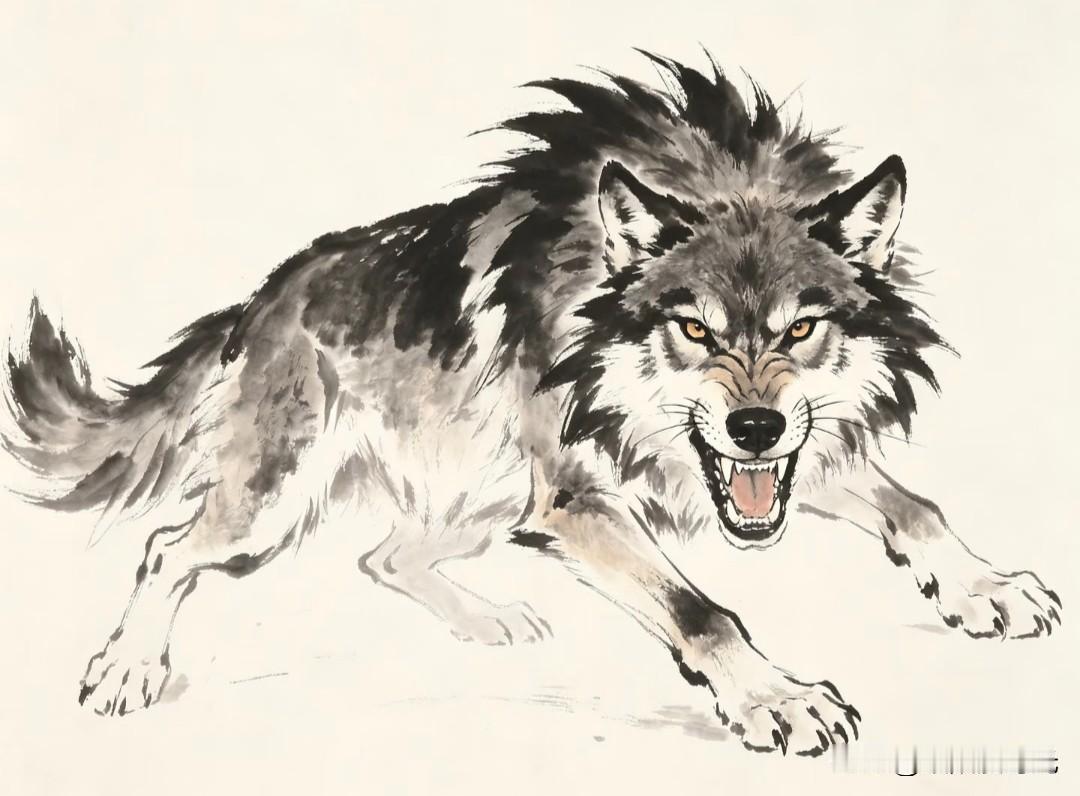 水墨走孤狼，纸上生野性。小画拾光水墨风狼插画分享狼插画狼国画