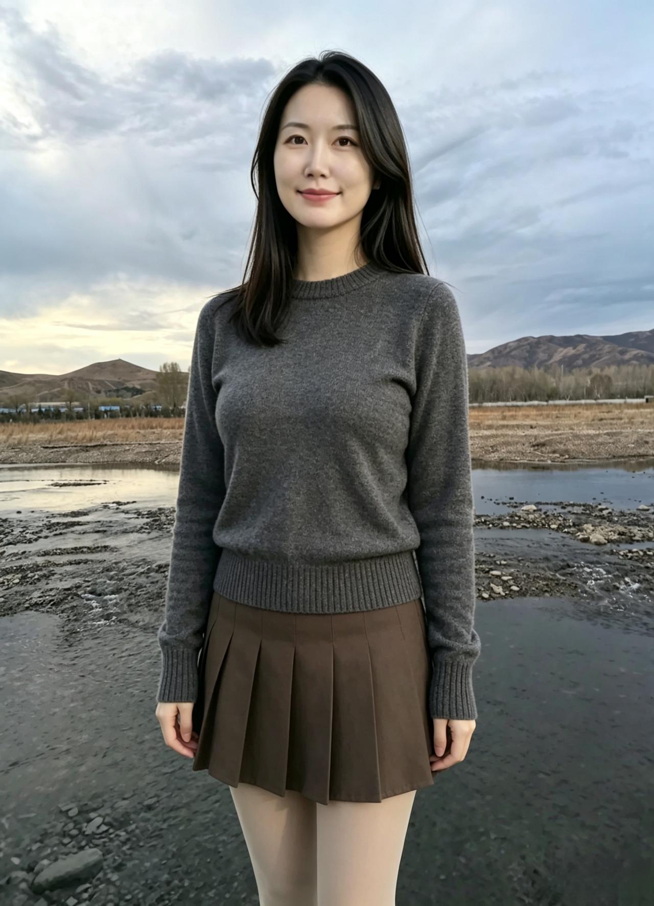 河水漫过浅滩远山卧在温柔云间你静静伫立一眸清澈盛满整片山野的温柔