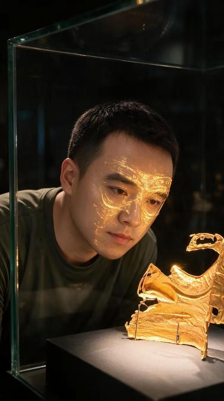 听说女的拍的来很好看，可以试试。AI古蜀面具光影人像