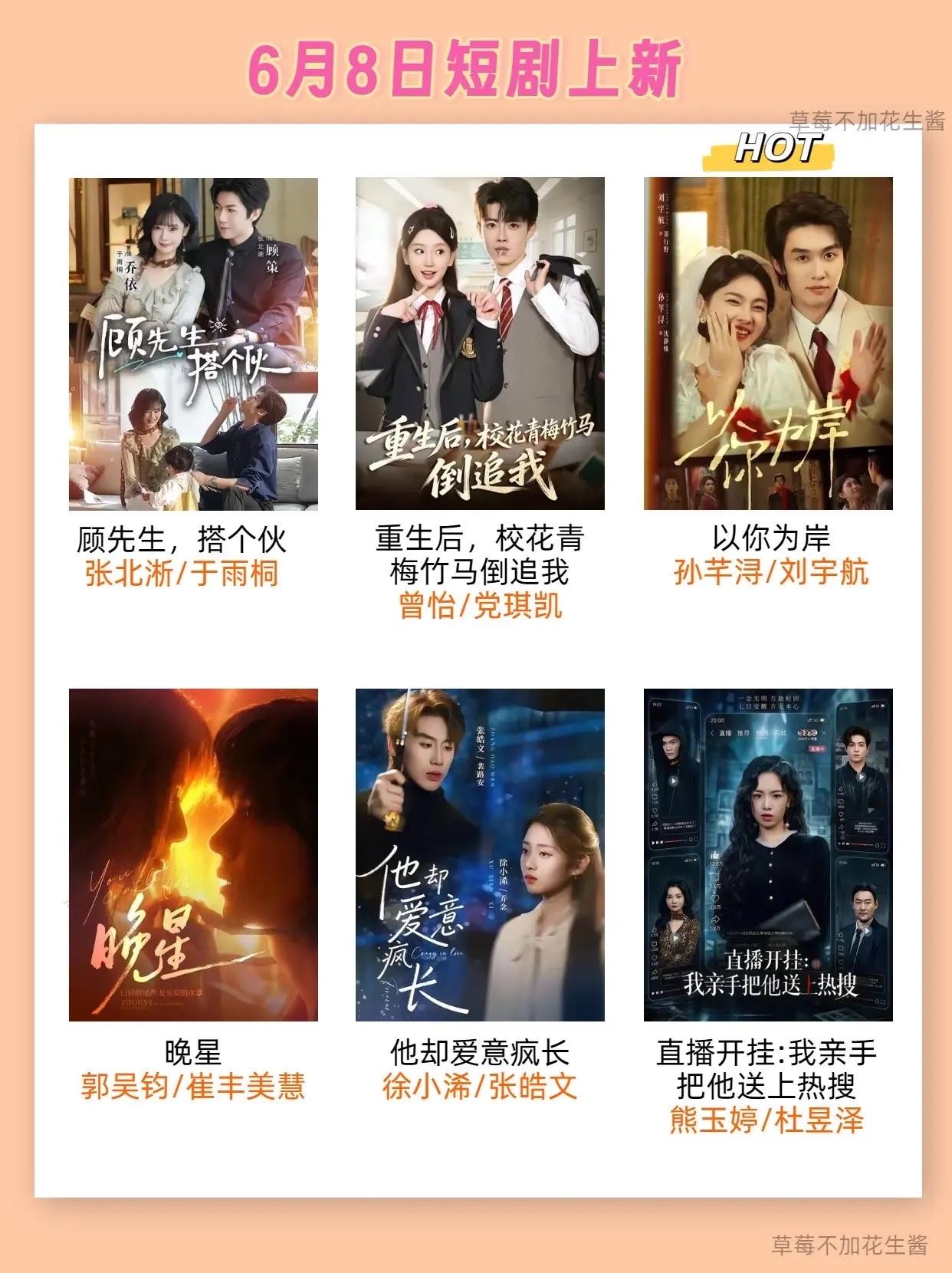 🔥📺6月8日上新短剧合集✨🔥1.《顾先生，搭个伙》💞主演：张北浙、