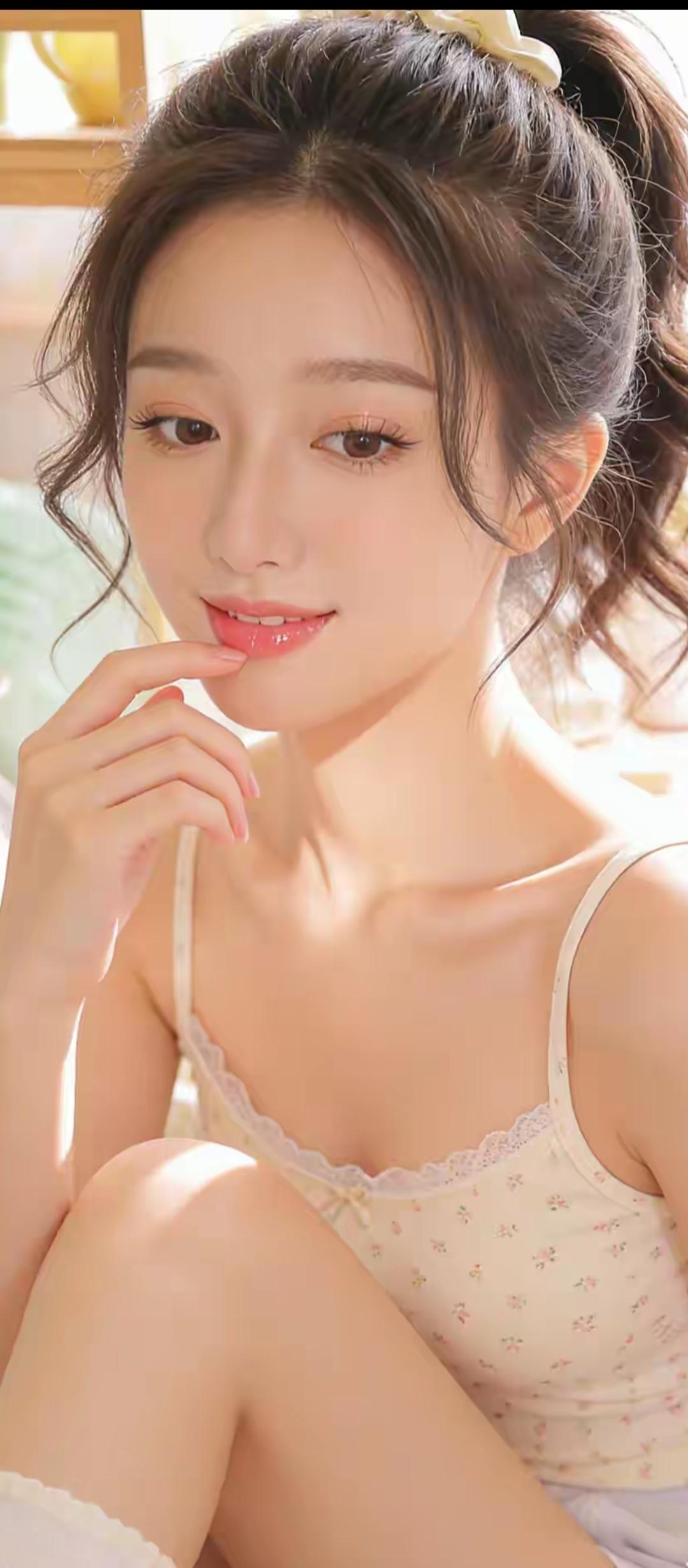 姑娘在微笑，看着真可爱。