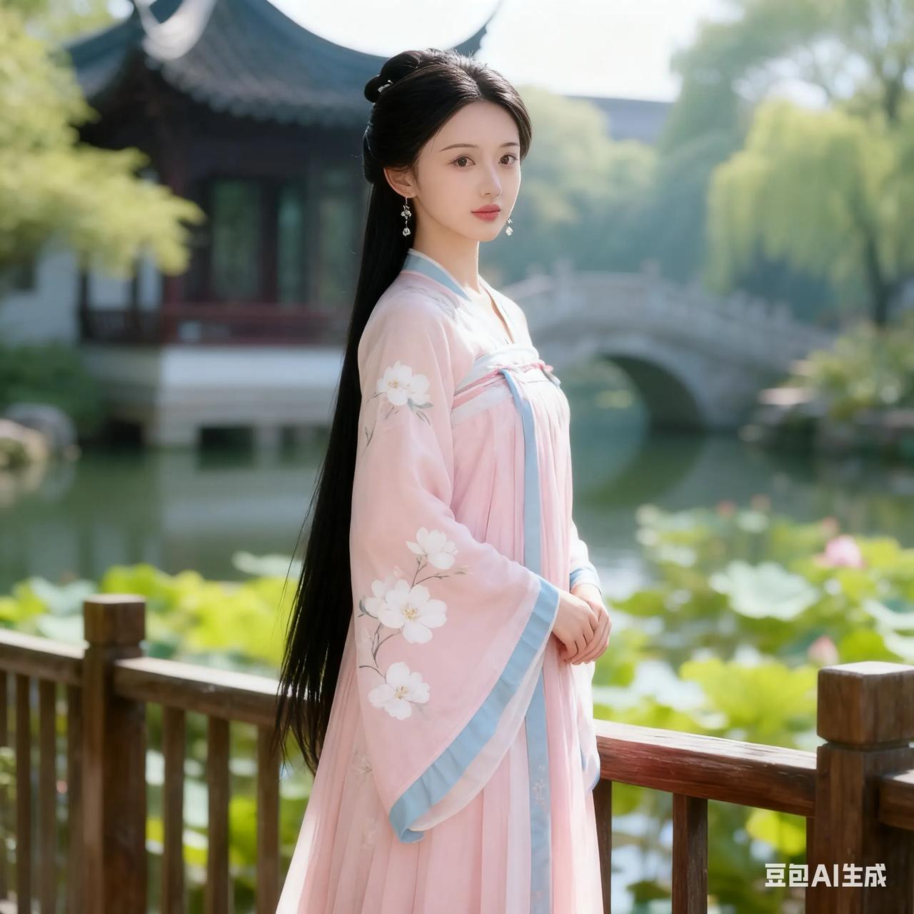 古典美人，粉裙飘逸，如梦如幻。