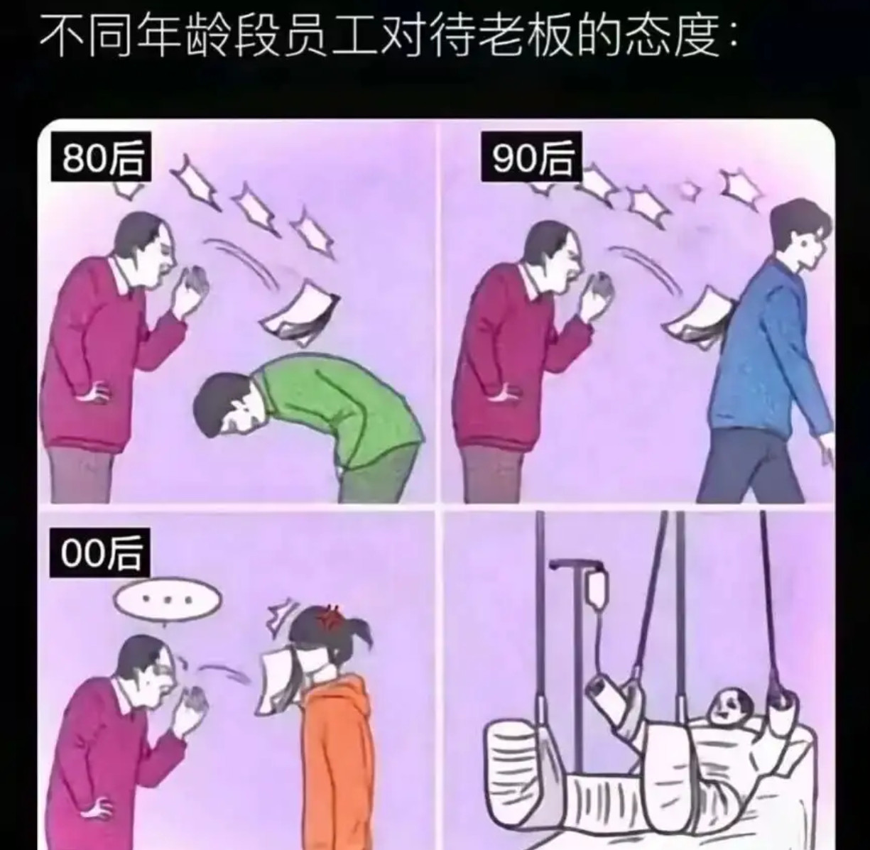 不同年龄段员工对待老板的态度：​​​