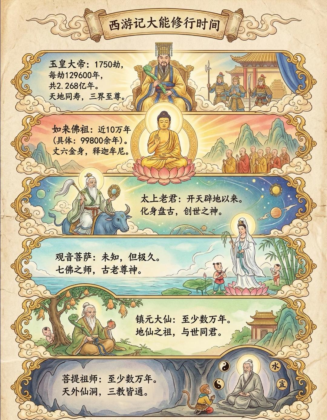 西游记中，玉皇大帝修炼时间最长