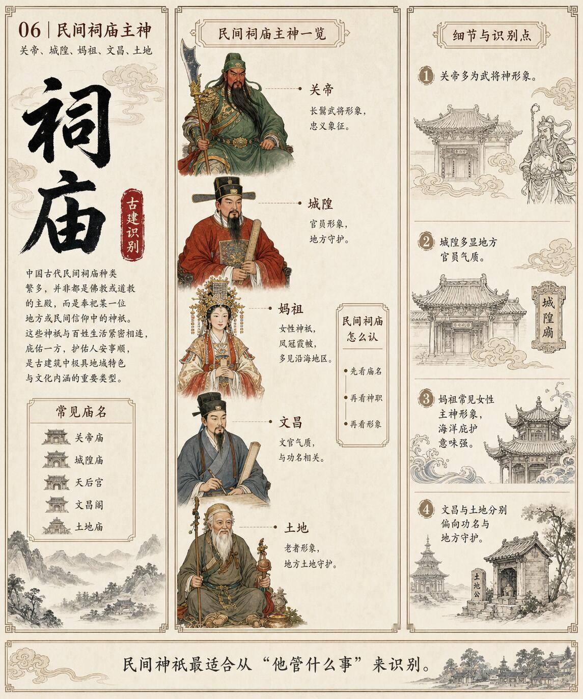 看懂古建中的神佛。这组图不是讲神话故事，而是一套现场识别法：先分建筑类型，再看入