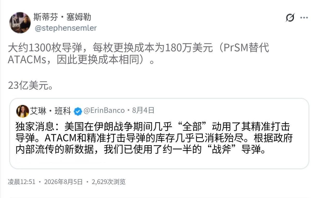 伊朗炸了美军在科威特的ATACMS弹药库，美军转头就宣布库存“清零”，这个时间线