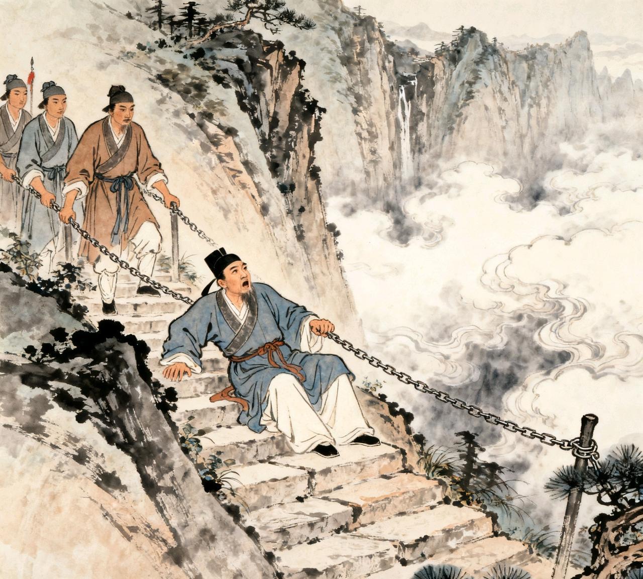 清乾隆年间，陕西巡抚毕秋帆登上了华山苍龙岭。当爬到最高处时，看到两侧万丈深渊，顿