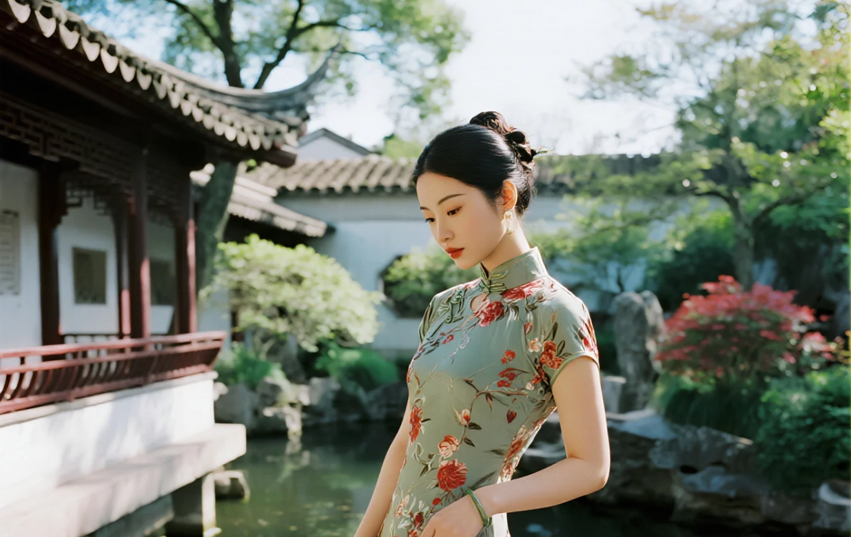 园林深处的柔情：穿旗袍游园的清纯之美