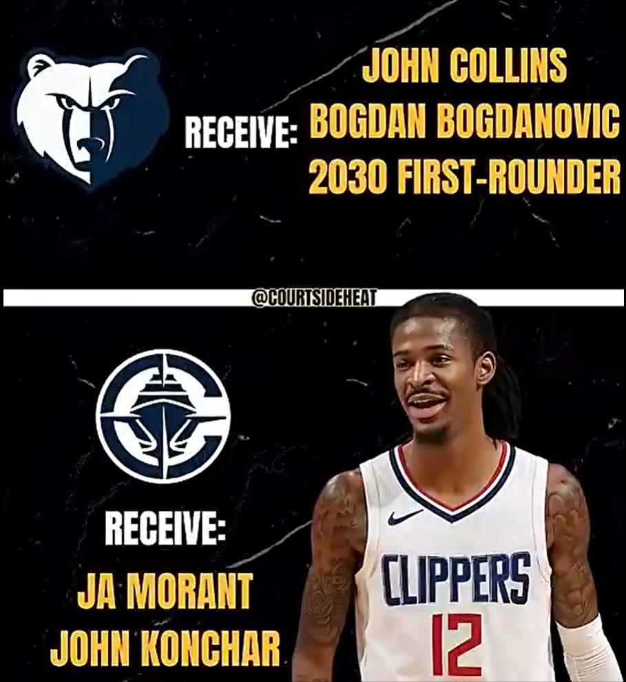 疯了吧！美媒炸裂交易方案：快船筹码：科林斯、博格丹，2030年首轮灰熊筹码：
