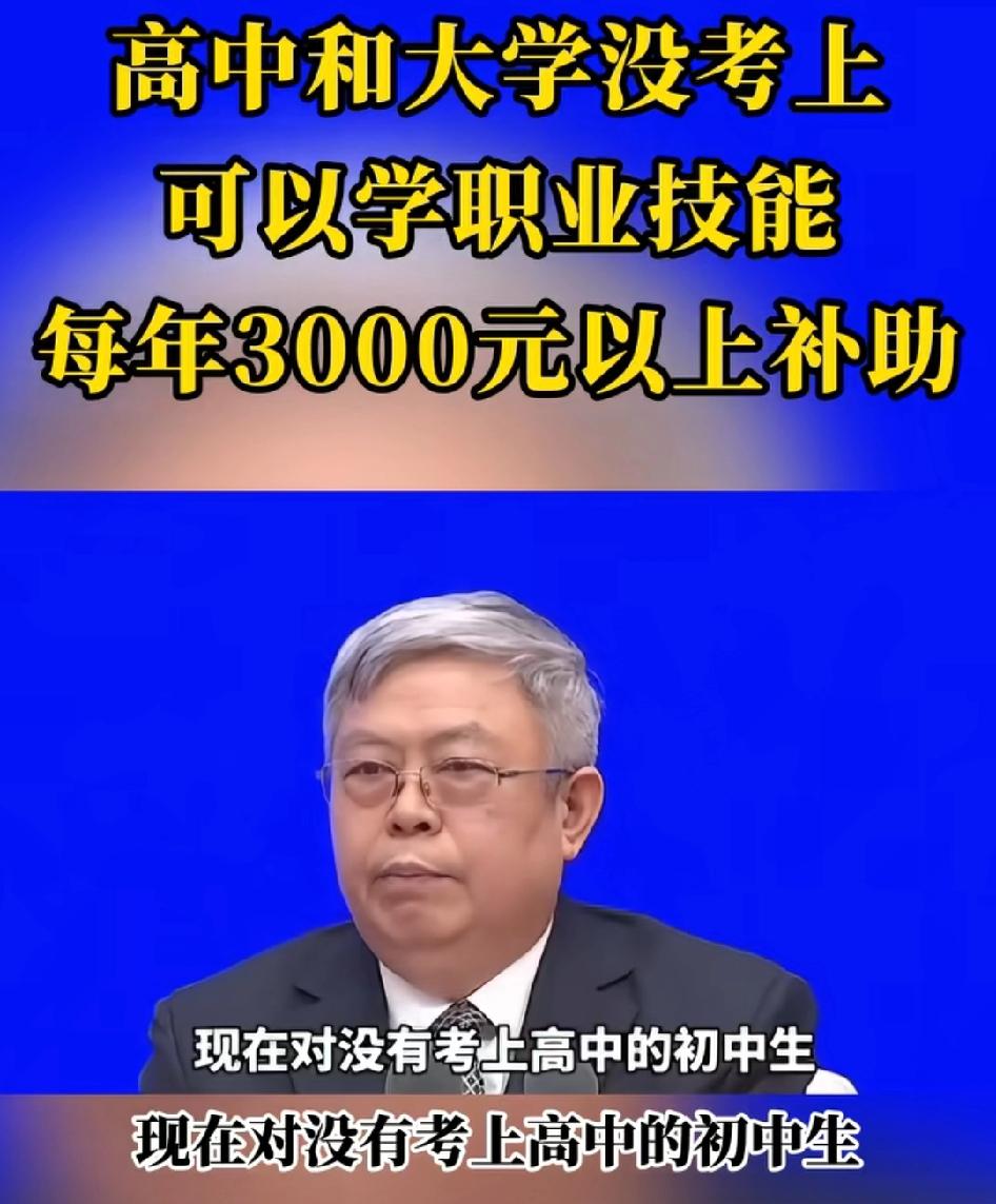 没有考上高中,没有考上大学,国家每年补贴3000元学习职业技能,坐做新型农民工