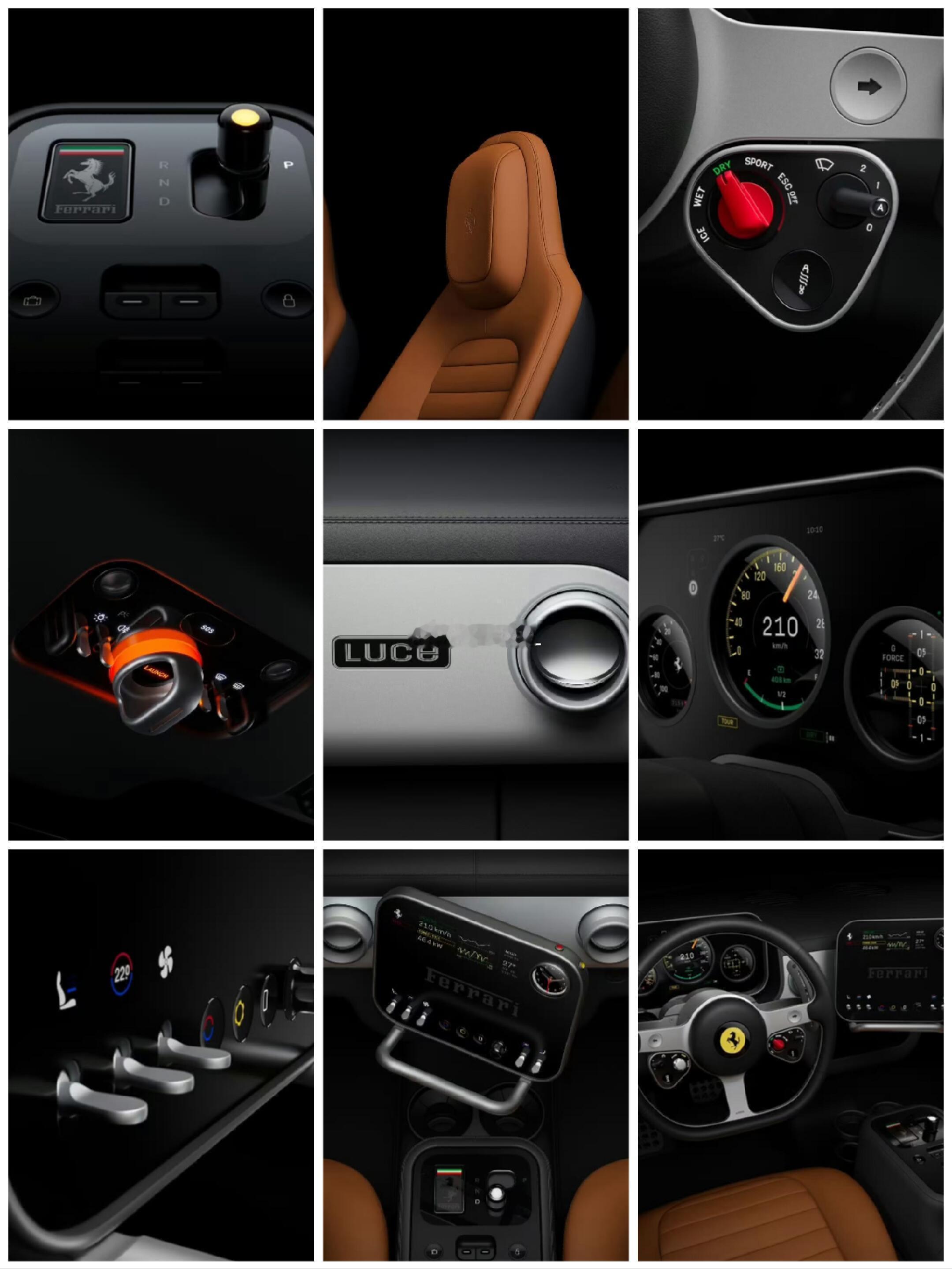 法拉利全新纯电车Luce内饰整合版，根据放出的图，生成了一版从后往前的视角法拉利