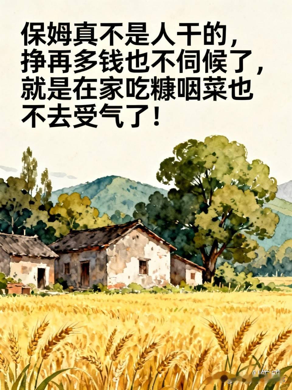 保姆这活真不是人干的，挣再多钱也不伺候了，就是在家吃糠咽菜也不去受气了！这话是