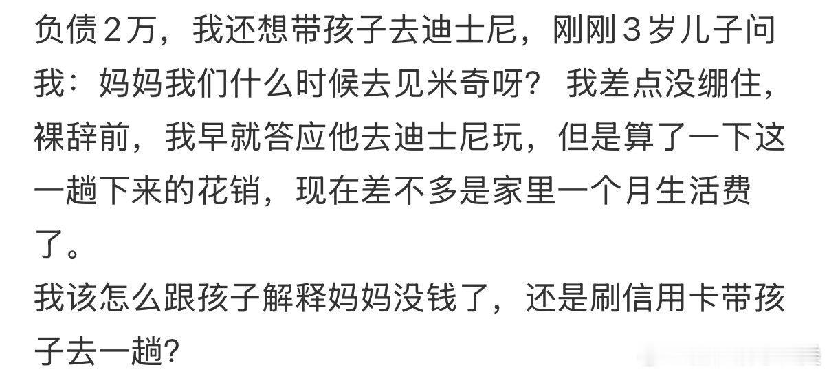负债2万，我还有孩子想去迪士尼。