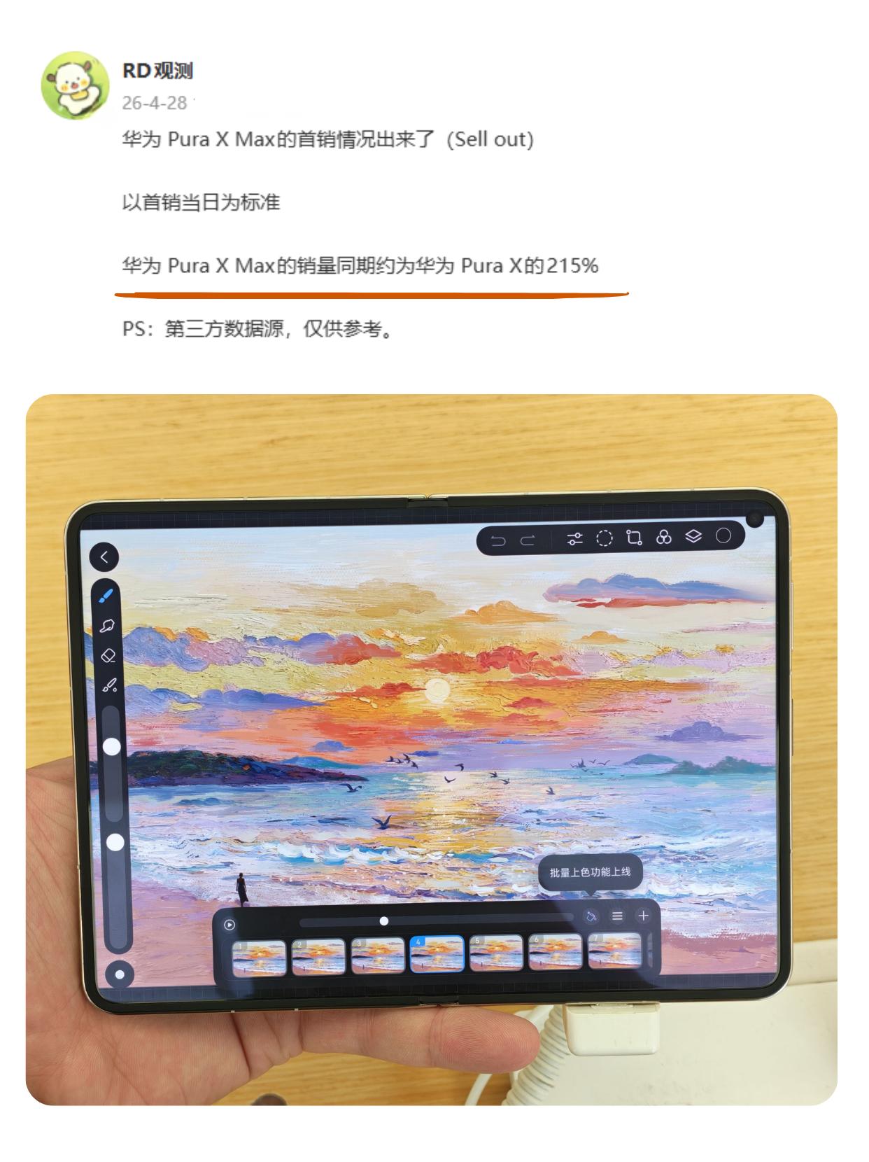 大家不是没钱吗？一万起步的阔折却卖爆了！华为PuraXMax首销数据出来了