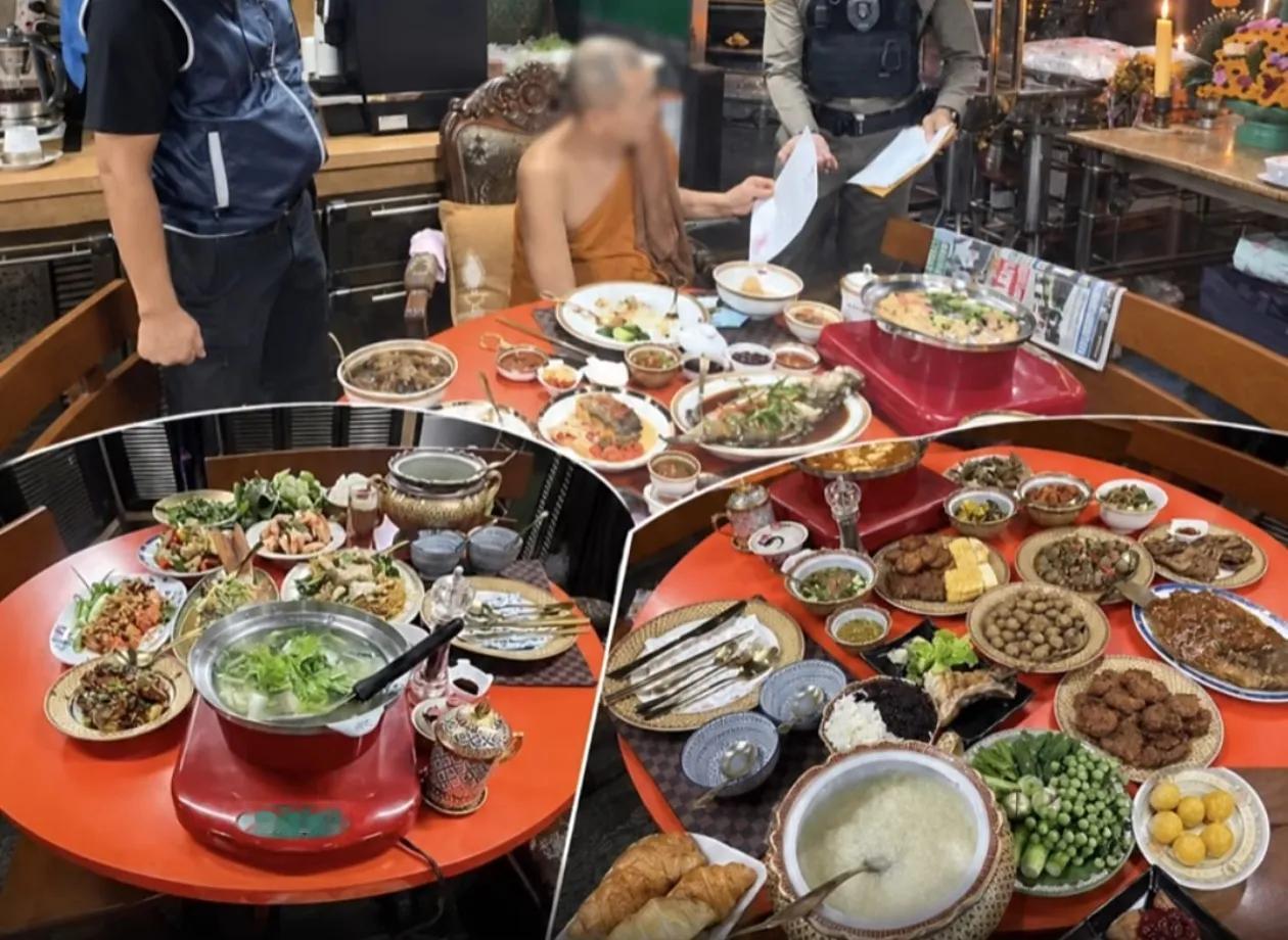 再曝细节！泰国涉案法师僧舍内摆满大餐，网友调侃：这是僧舍饭桌还是宴席？