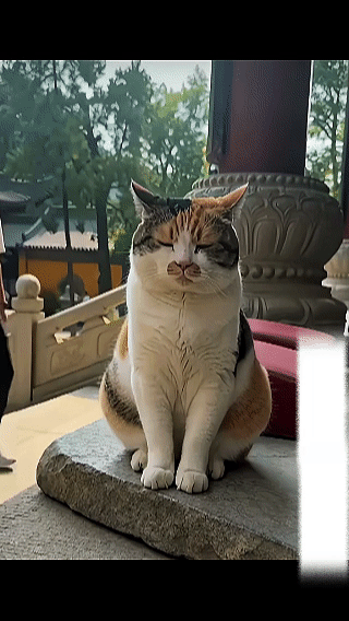 浙江一间寺庙，一只猫咪不小心成了网红，每天被迫营业天天都有游客来找它握手求好