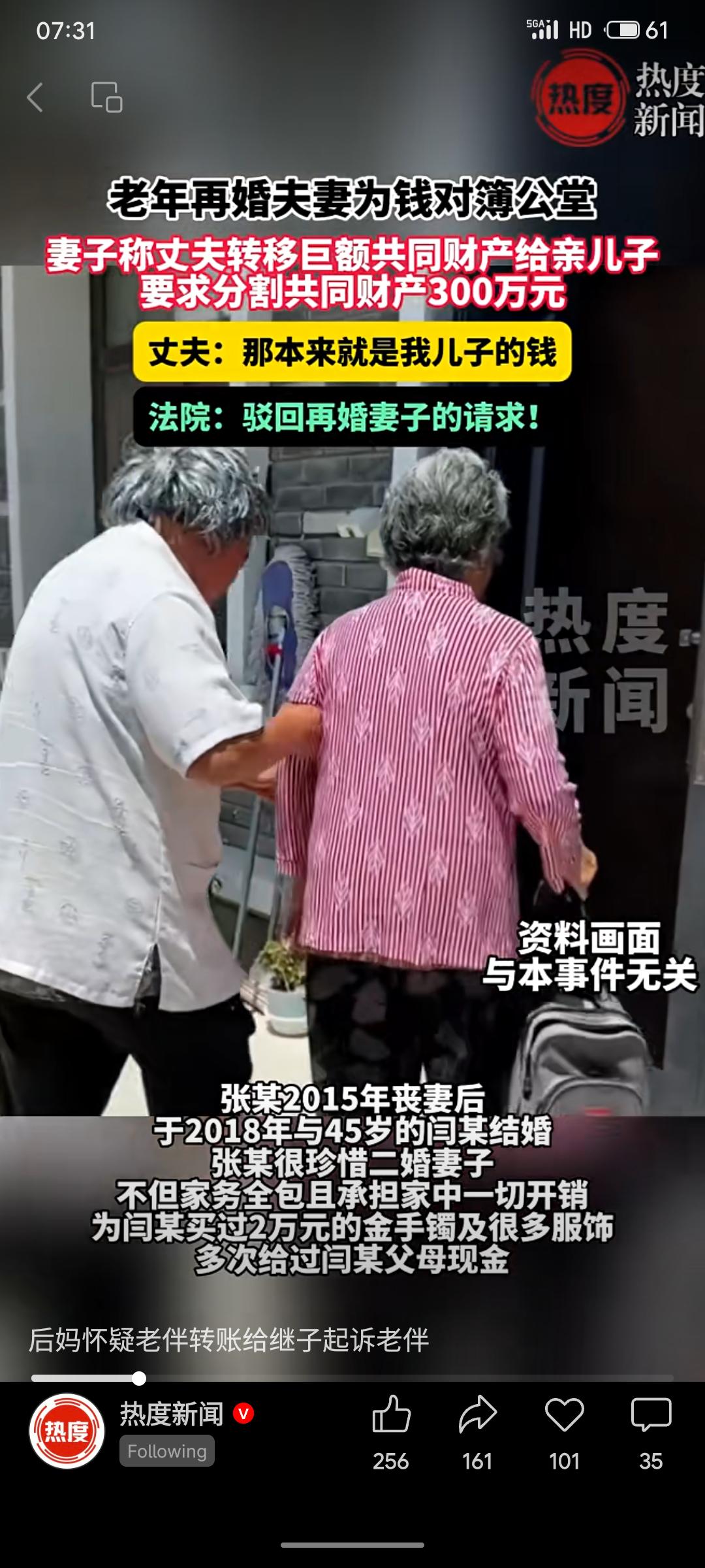 一对老年再婚夫妻因财产纠纷对簿公堂。妻子闫某起诉丈夫张某，称其将300万元夫妻共