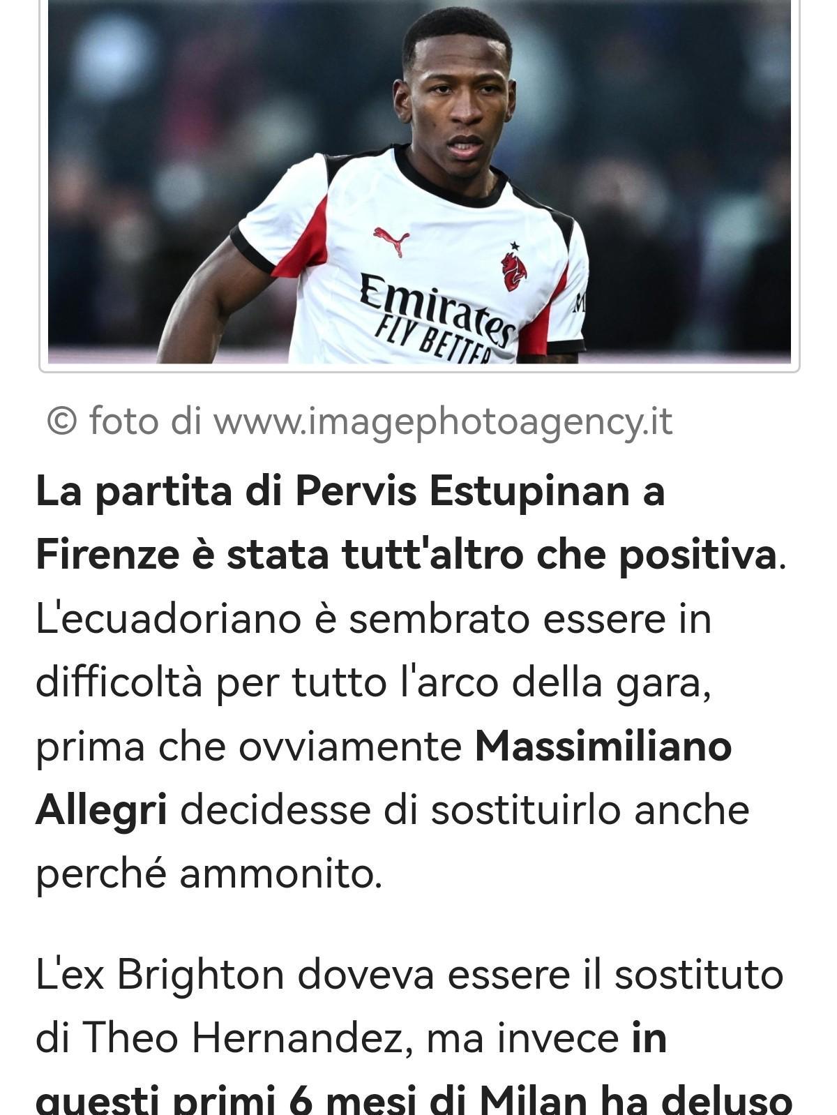 佩尔维斯·埃斯图皮尼安在佛罗伦萨客场的表现难言及格，当主裁判吹响终场哨时，圣西罗