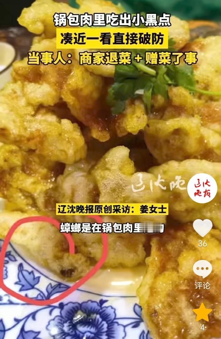 出人意料！辽宁丹东，女子去一家餐馆吃饭，点了几个菜，其中有一份锅包肉上菜后女子发