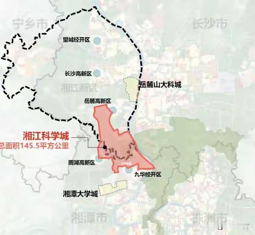 未来五年，十年，甚至五十年，长株潭乃至湖南最有潜力的板块就是下图中的湘江科学城！