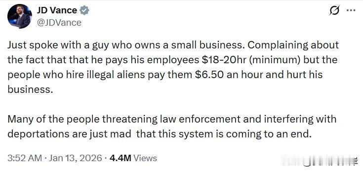 万斯谈民间调查结果的心得。“刚和一位小企业主聊天。他抱怨自己给员工开18–20