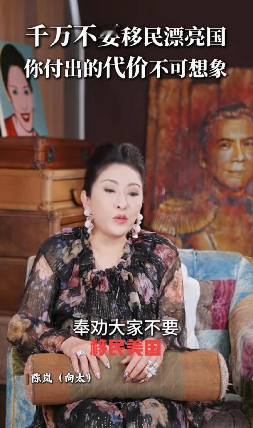 向太陈岚奉劝大家千万不要移民美国，因为她有很多朋友这几年都想离开美国回来。但头疼