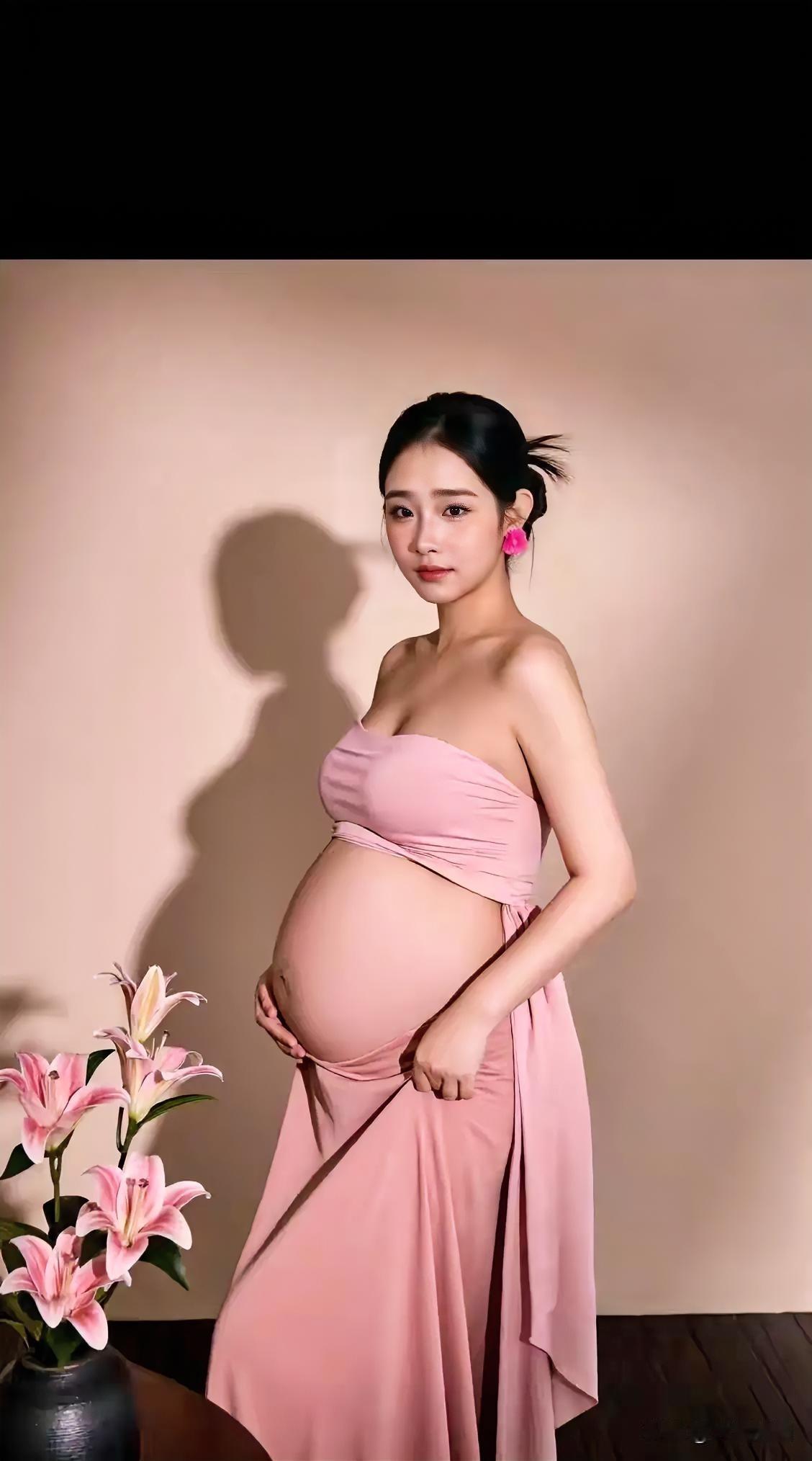 温柔孕照，身着粉色连衣裙的美丽孕妈，定格幸福时刻气质孕妈照温柔孕妈写真温柔