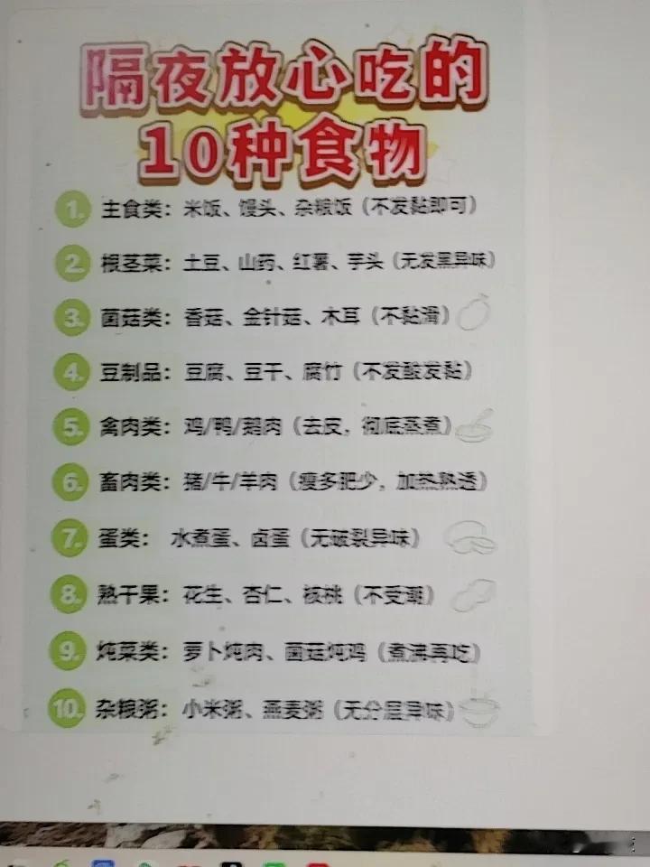 隔夜放心吃的10种食物。