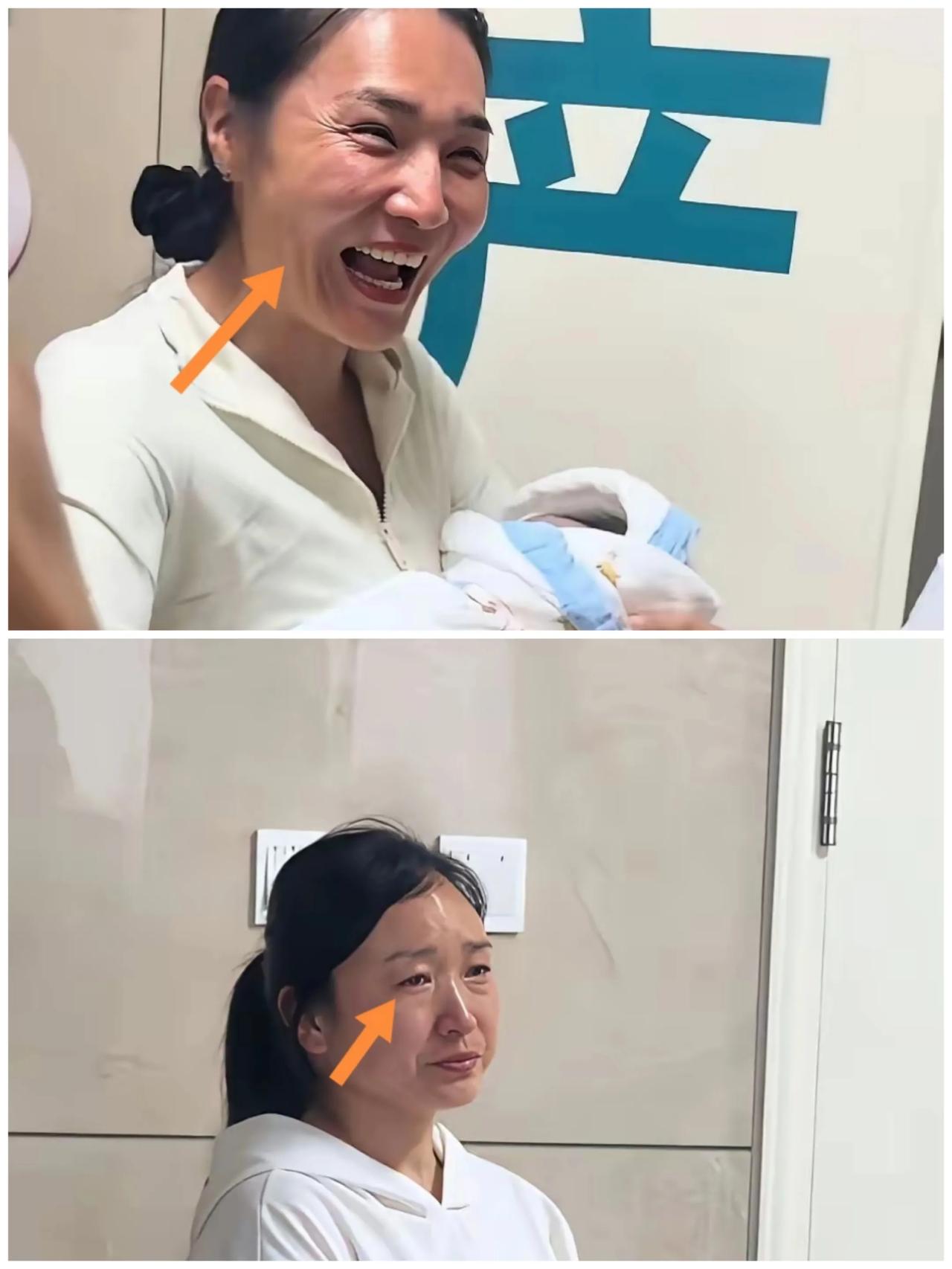 媳妇产完宝宝妈妈满脸喜笑岳母满眼含泪等女儿。