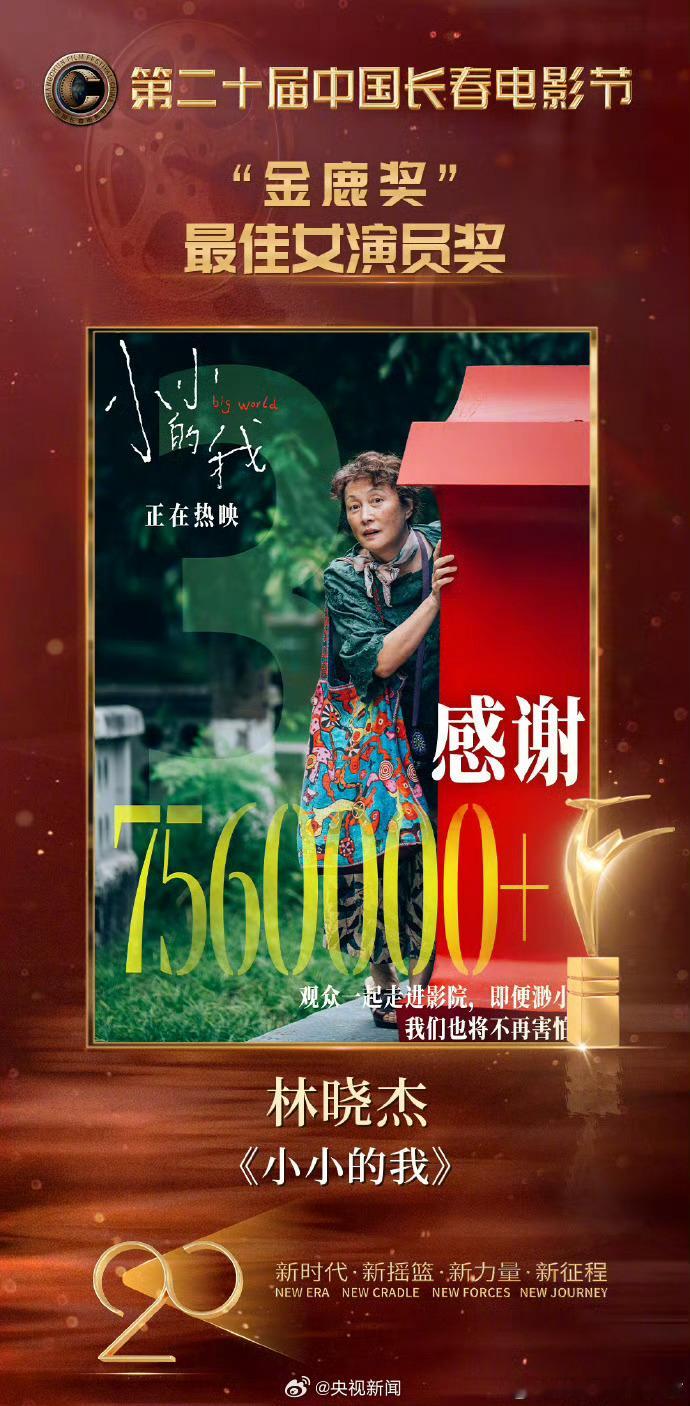 长春电影节金鹿奖👏🏻最佳女主角：小小的我林晓杰最佳男主角：解密刘昊然​