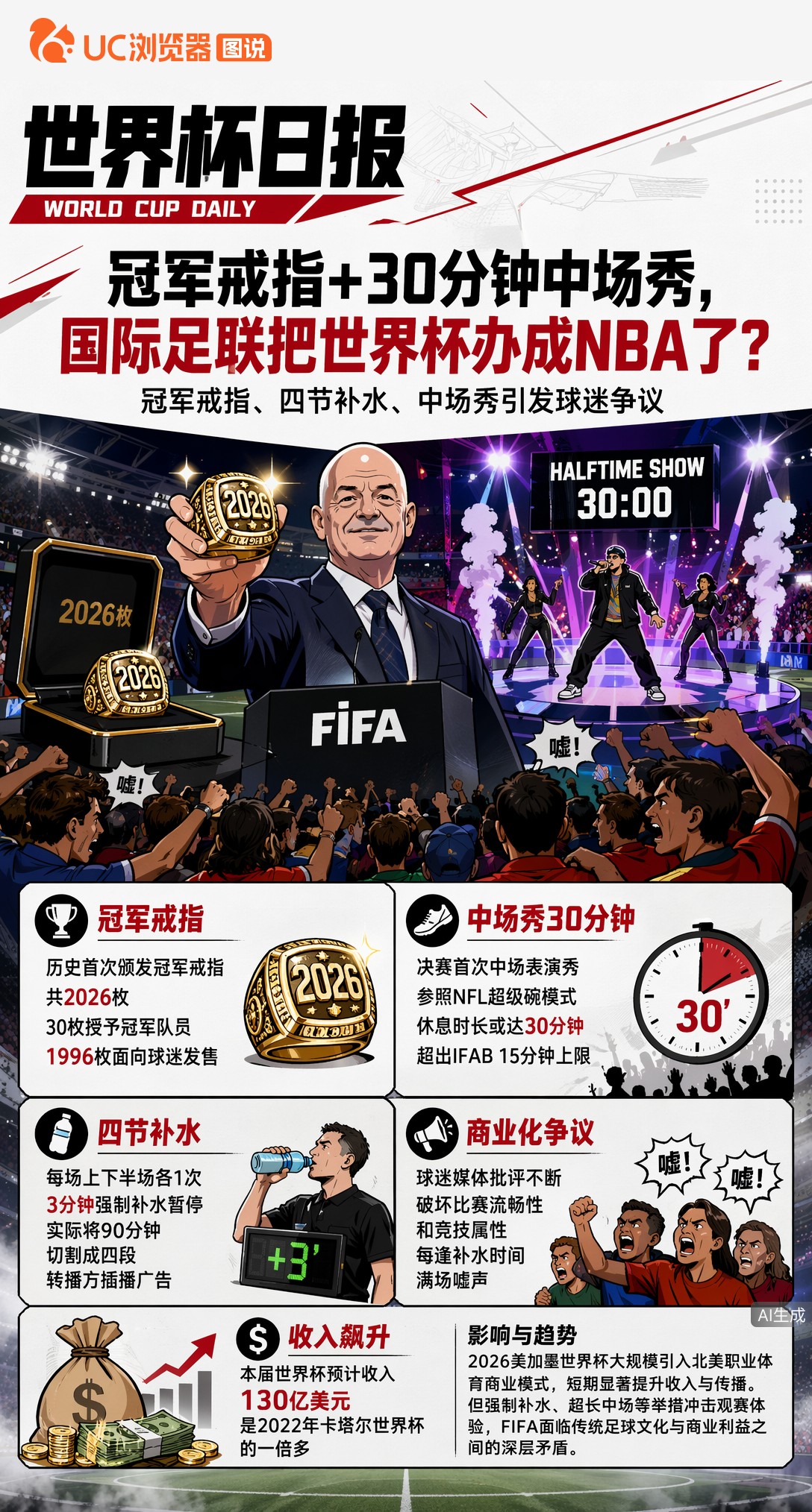 冠军戒指+30分钟中场秀，国际足联把世界杯办成NBA了？