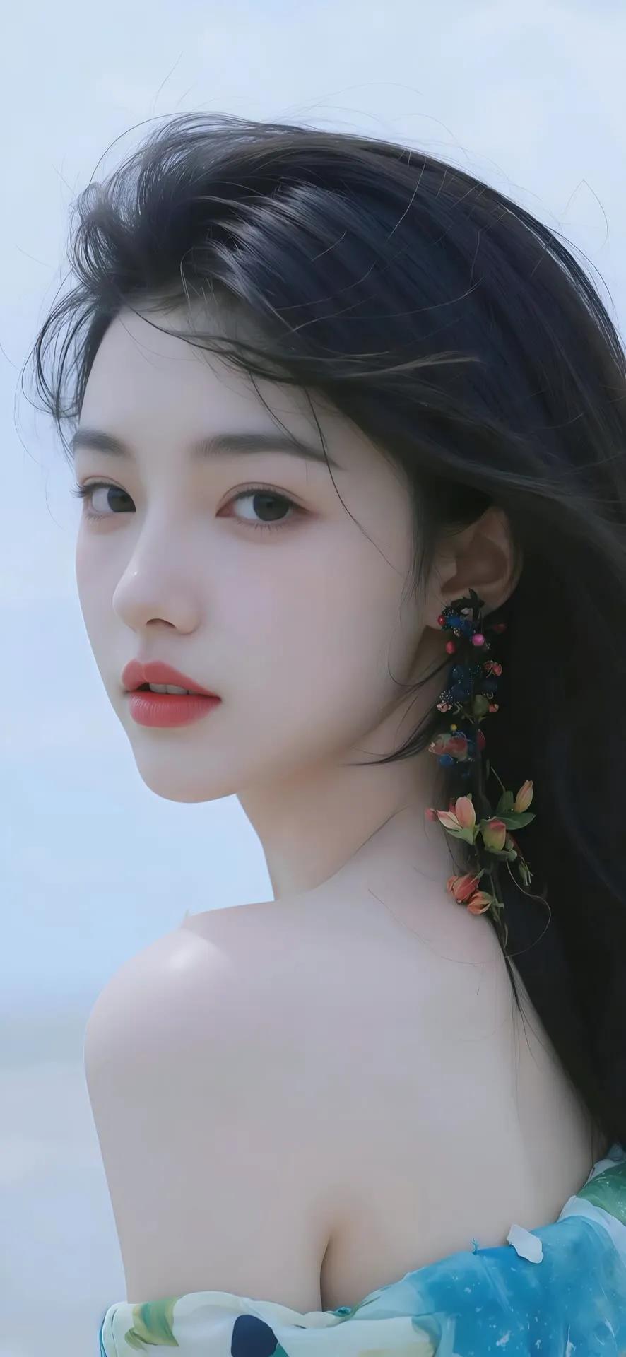 温柔的海风轻拂，花海中的少女，静谧如梦。