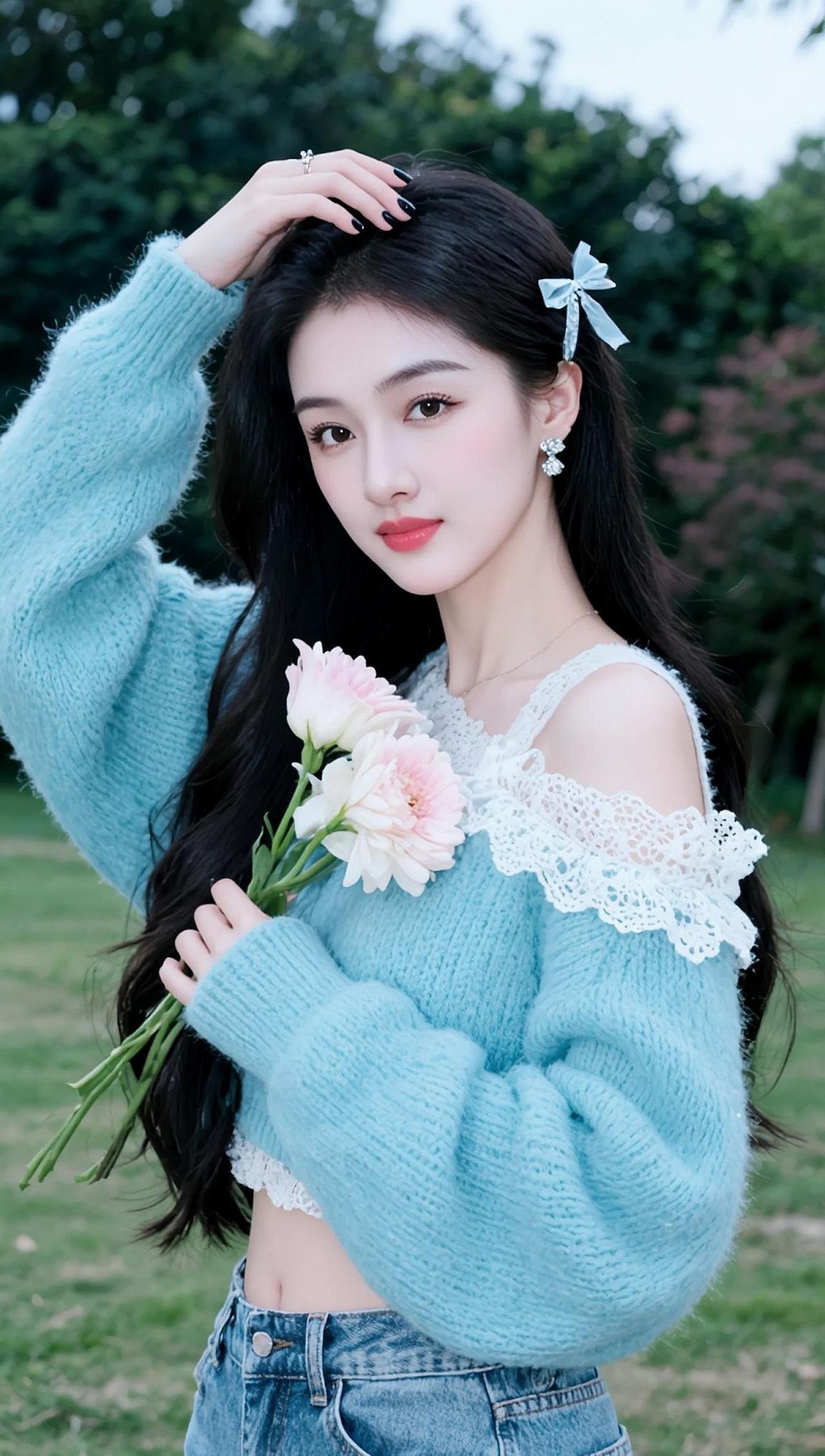 AI草地清新照随变ai随便玩治愈系风景氛围感美女户外拍照