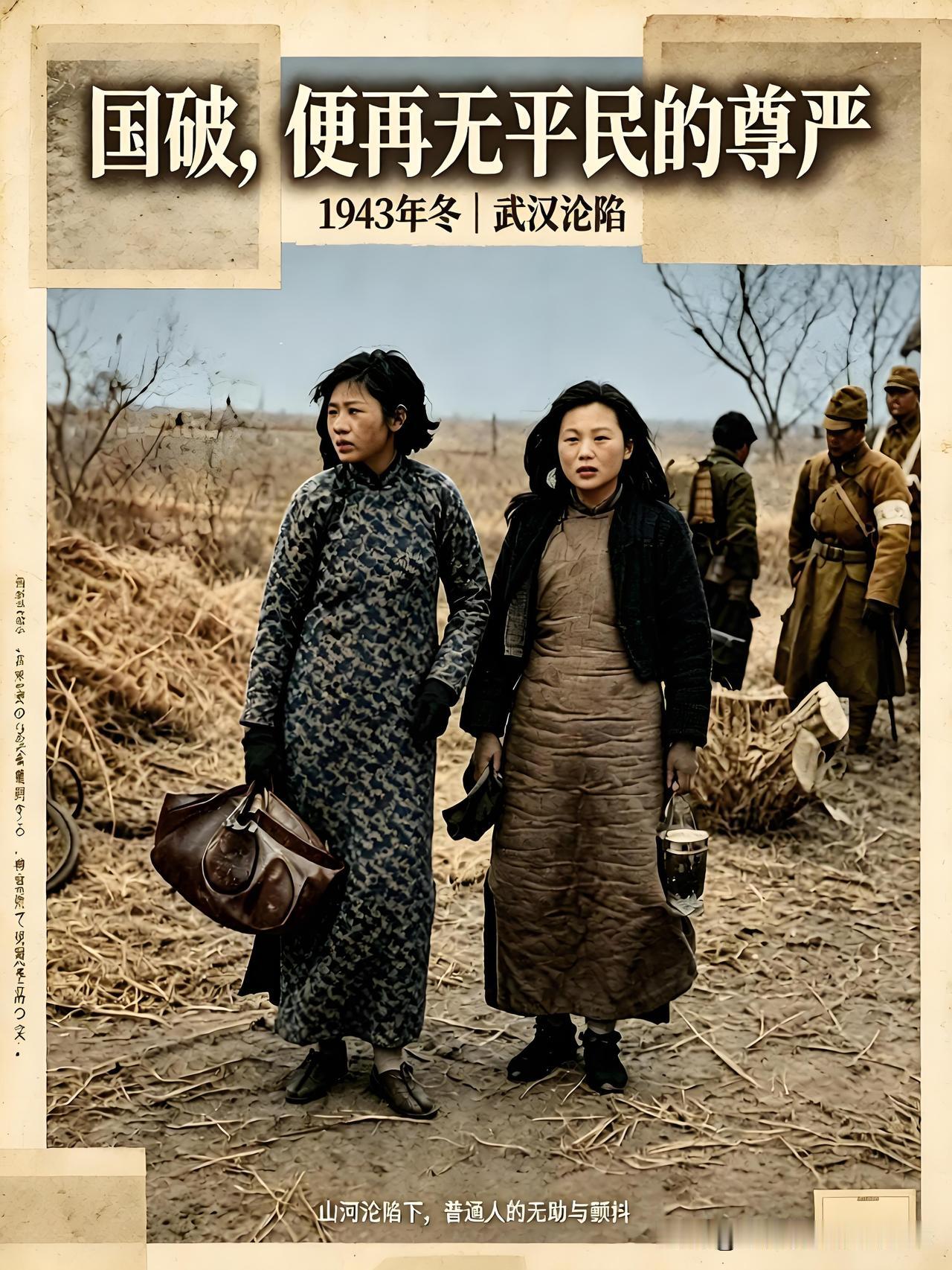 寒风之中，等待日军盘查的两位女子1943年沦陷后的武汉。两位过路的姑娘遇到日
