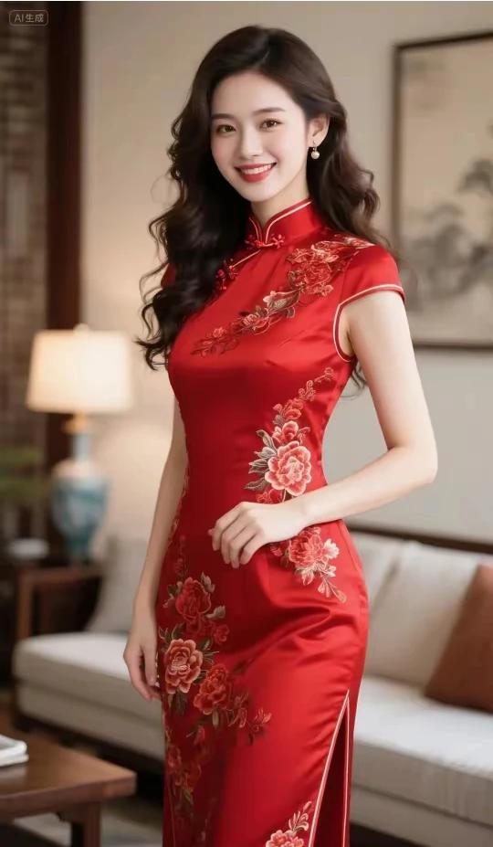 绣花旗袍，东方魅力亭亭玉立，美艳动人出水芙蓉，仙姿玉貌沉鱼落雁，闭月羞花