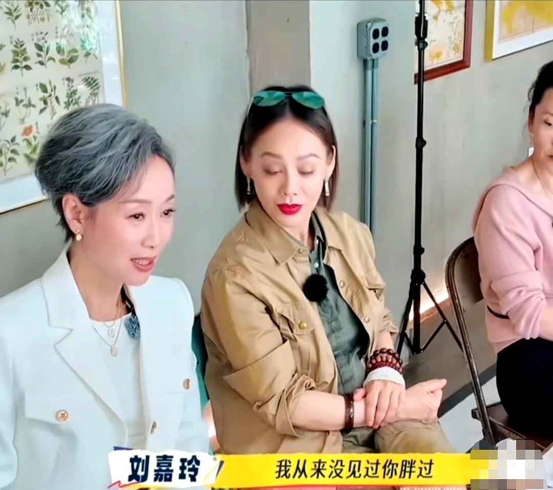 刘嘉玲羡慕看着叶童，大口的吃着东西。对话的核心是体重和身材。刘嘉玲羡慕叶童1