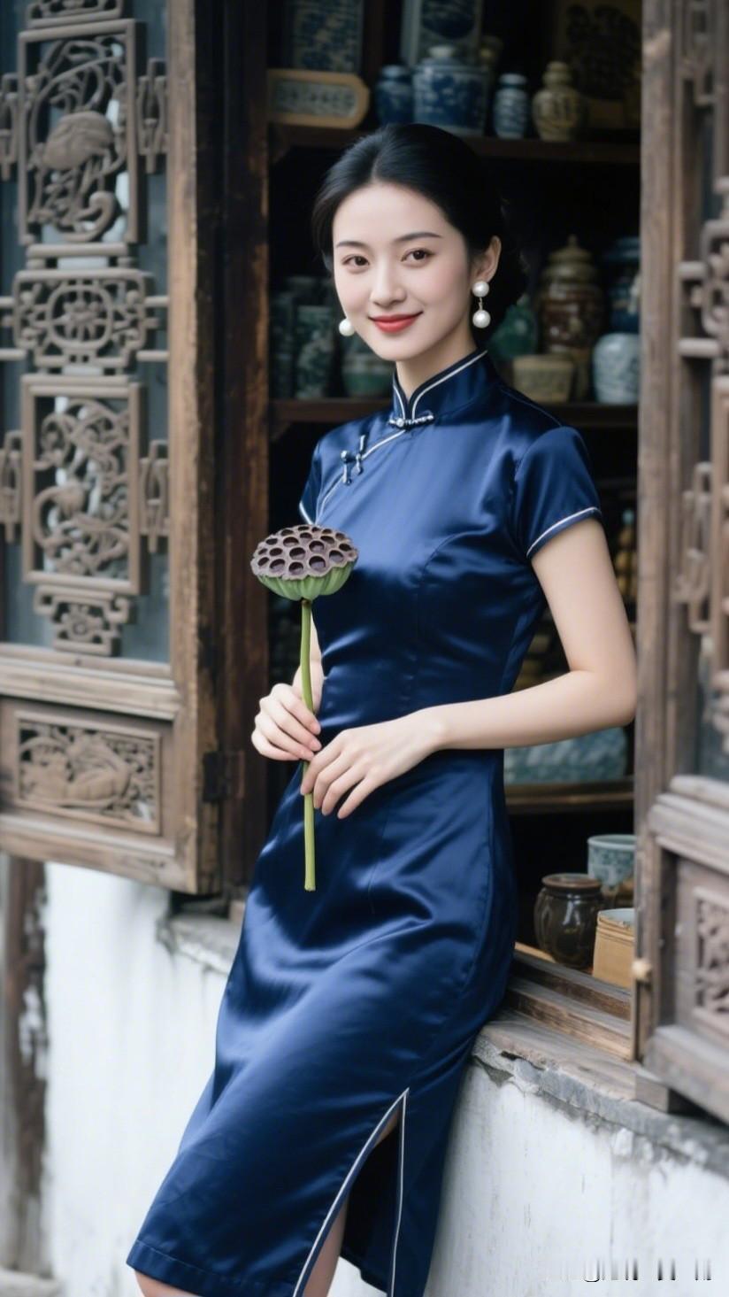 青瓷瓶中花，美人倚窗笑。女星穿旗袍有多美优雅旗袍，古典韵味，花束相伴，韵味悠长